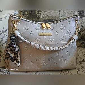 Adrienne Vittadini Taupe Marseille Embossed Hobo New With Twilly Charm